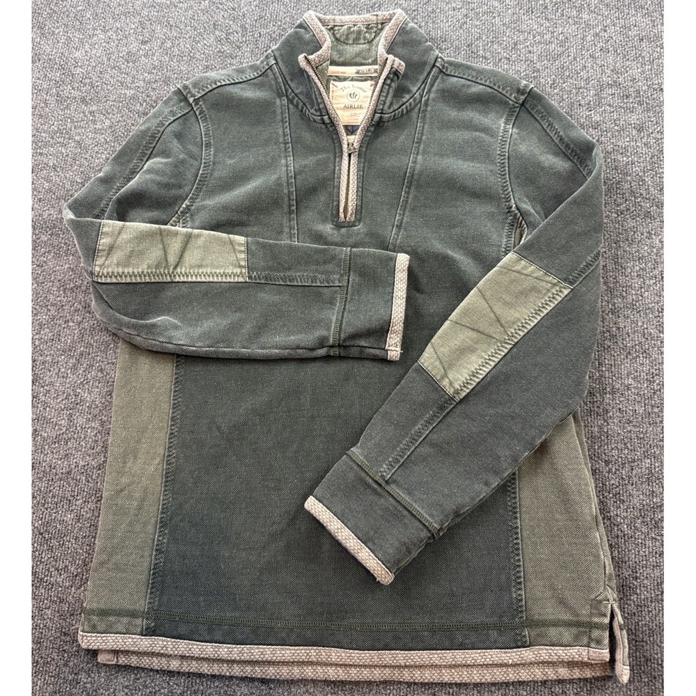 FatFace Airlie 1/4 Zip Pullover Sweatshirt Mens Small Green Pique Cotton Patches